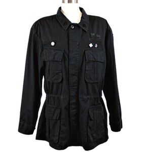 Polo Ralph Lauren Jacket Military Cargo Pockets Patchwork Cinch Waist Black XL